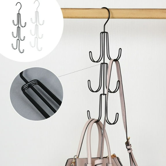Over the door purse hanger rack with 6 hooks, metal handbag and belt organizer for closet, bedroom or dorm space saving storage