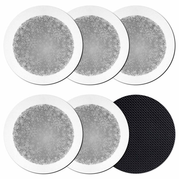 Grey Christmas Snowflake Coasters Set of 6, Absorbent Coasters for Drinks, Xmas Winter Modern Textured Coaster for Desk Coffee Table Protection, Home Decor House Warming Gifts 4"