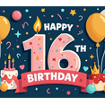 thumbnail image 4 of Blue Backdrop Happy 16th Birthday Banner with Balloons Stars and Hearts Party Decors Photography Props for Birthday Party Celebration Photo Booth Setup, 4 of 4