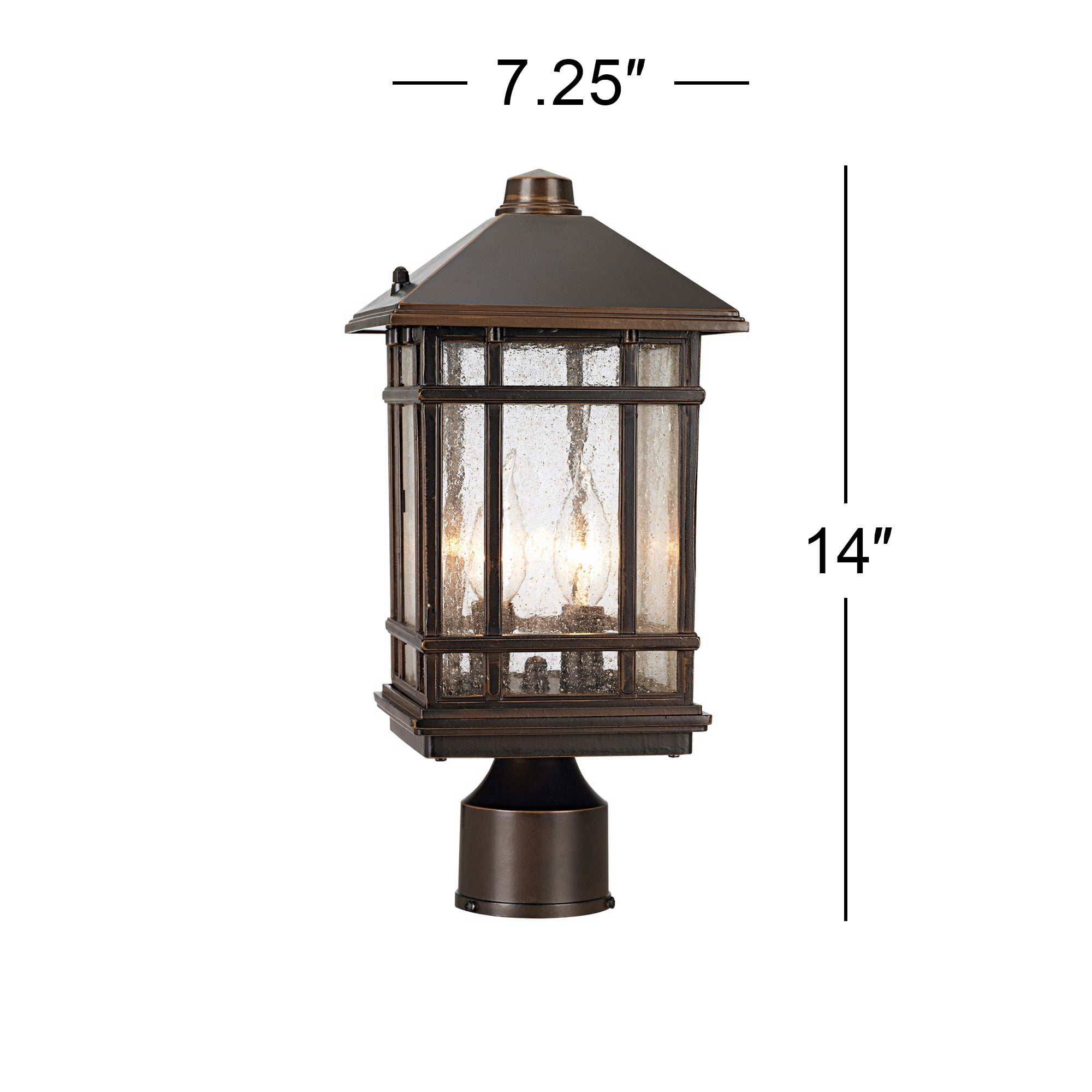 Kathy Ireland Sierra Craftsman Art Deco Outdoor Post Light Rubbed Bronze 14" Seedy Glass Panels for Exterior Barn Deck House Porch Yard Patio Home