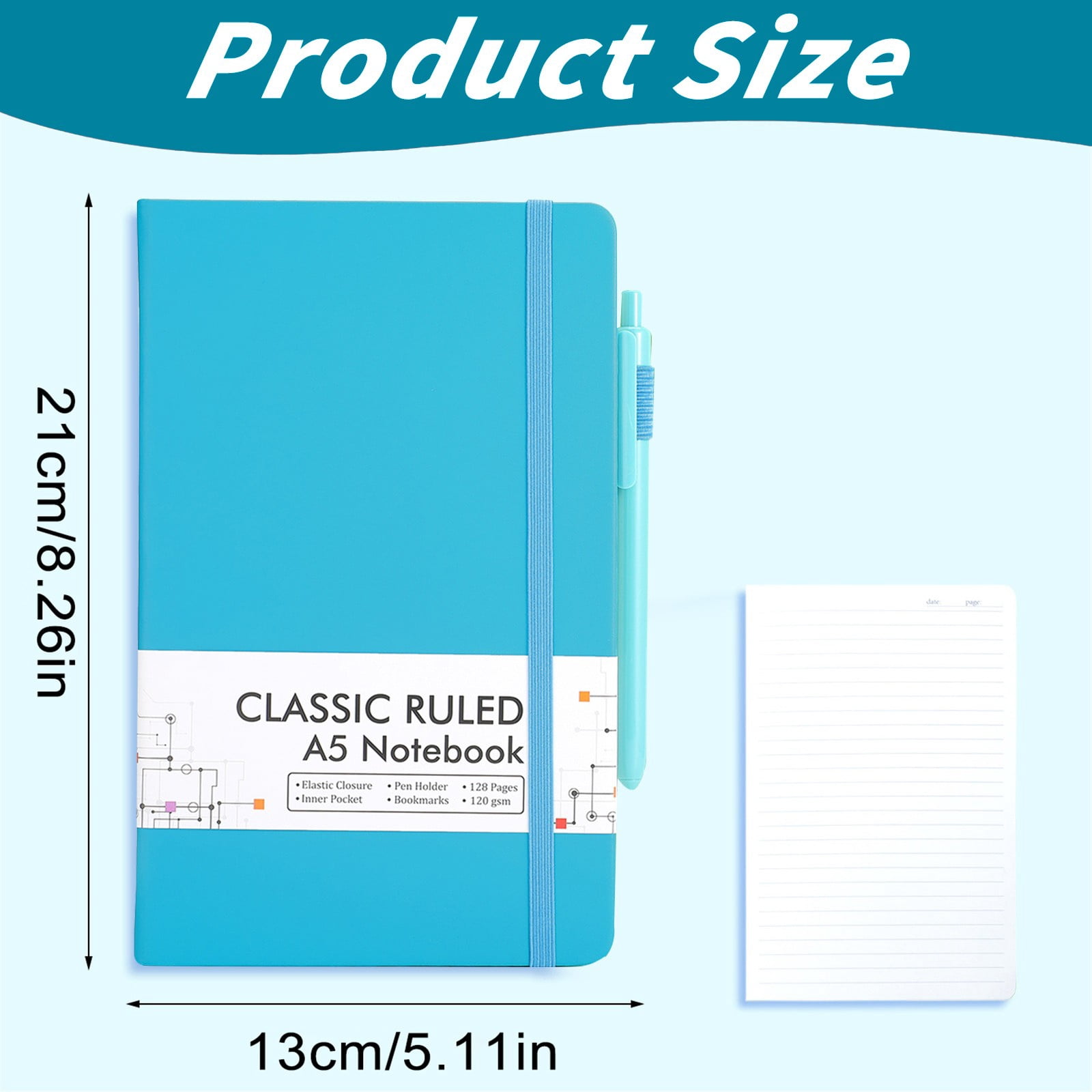 5Pcs Journal Notebook Bulk,Solid Colors A5 Notebook Hardcover Ruled Lined Journals with 5 Pens and Pen Holder for Travel,Office & Home Daily Use