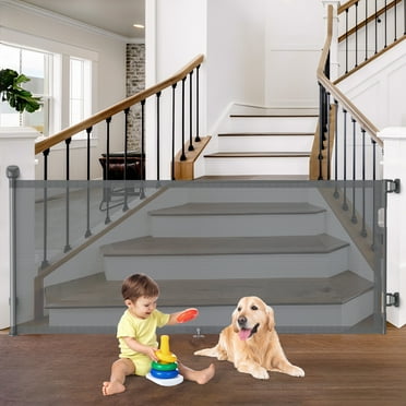 BEBANG Retractable Baby Gate, 2 Installation Modes, 55" Retractable Dog Gate for Stairs, Doorways, Hallways, Indoor and Outdoor, Gray