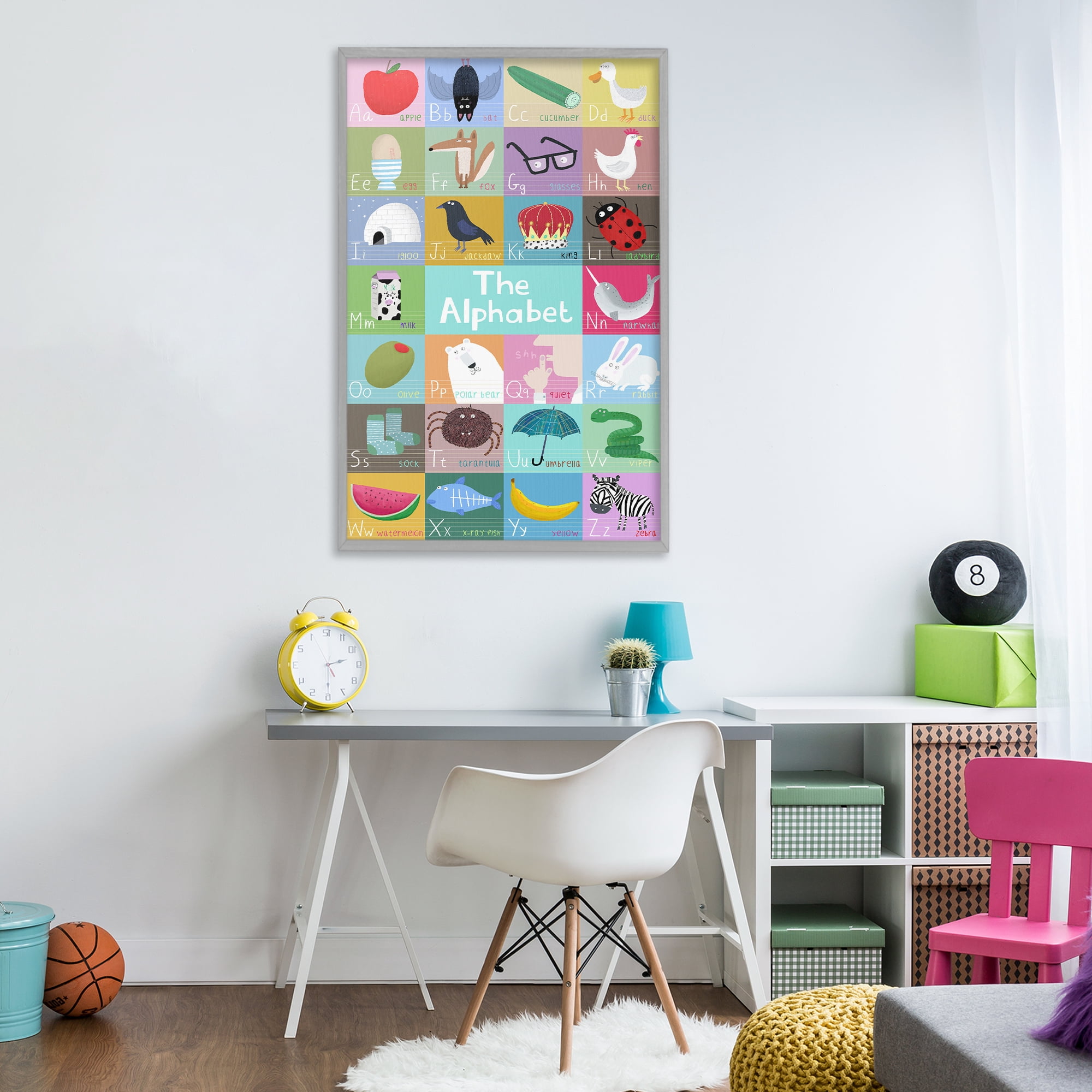 Stupell Industries First Words Alphabet Gray Framed Giclee Art, design by Carla Daly
