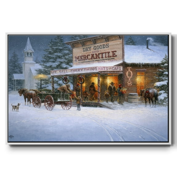 Christmas Wishes - Framed Gallery Wrapped Holiday Canvas - 25 x 37 - White Frame