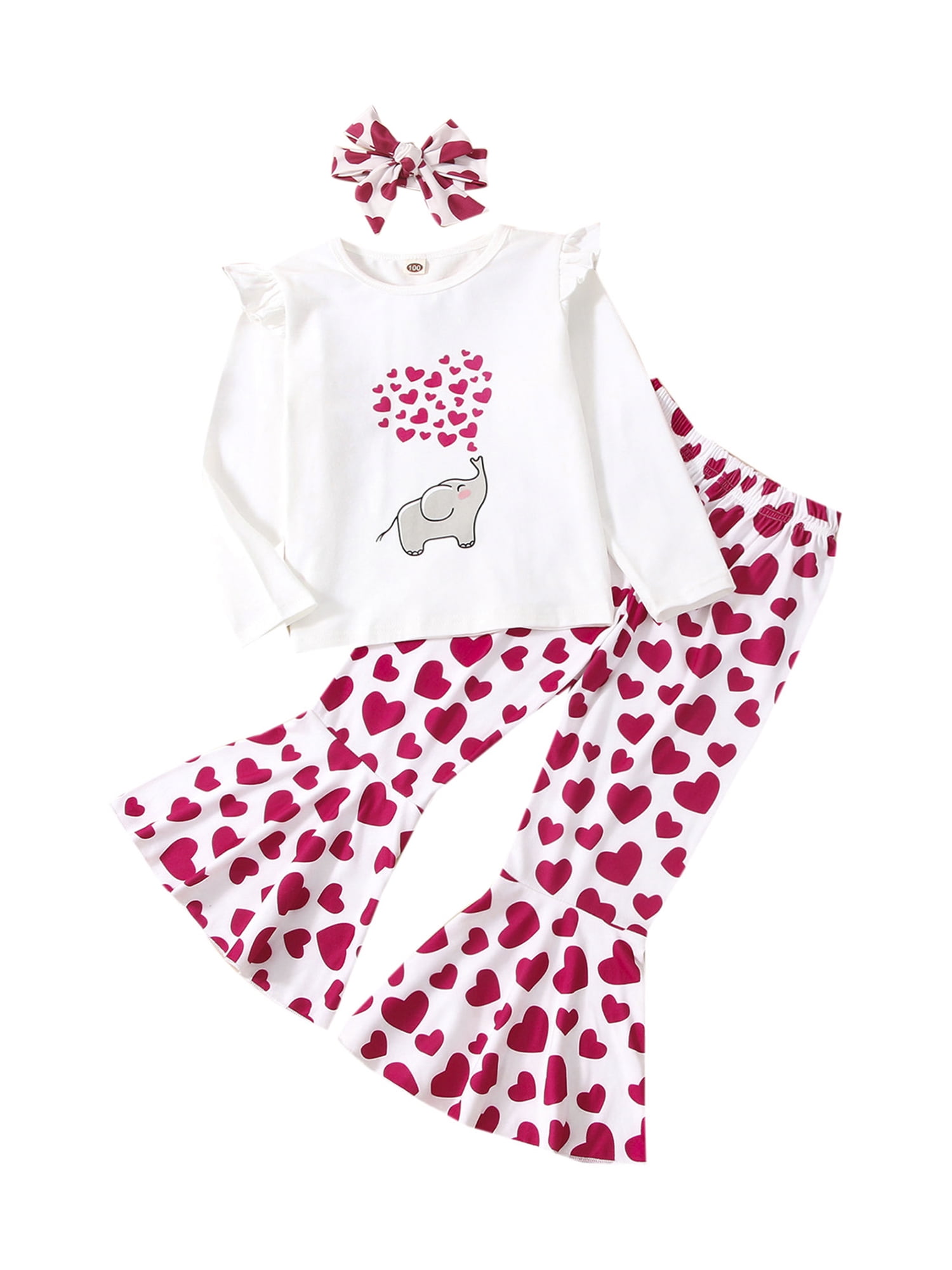 3PCS Newborn Infant Baby Girls Valentines Day Clothes Long Sleeve Sweatshirt Tops Long Pants with Headband Outfits Set 