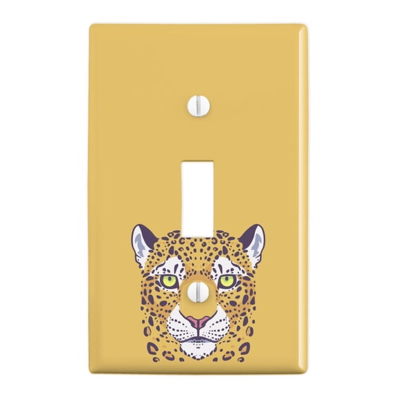 Gold Spotted Leopard Face Plastic Wall Decor Toggle Light Switch Plate Cover