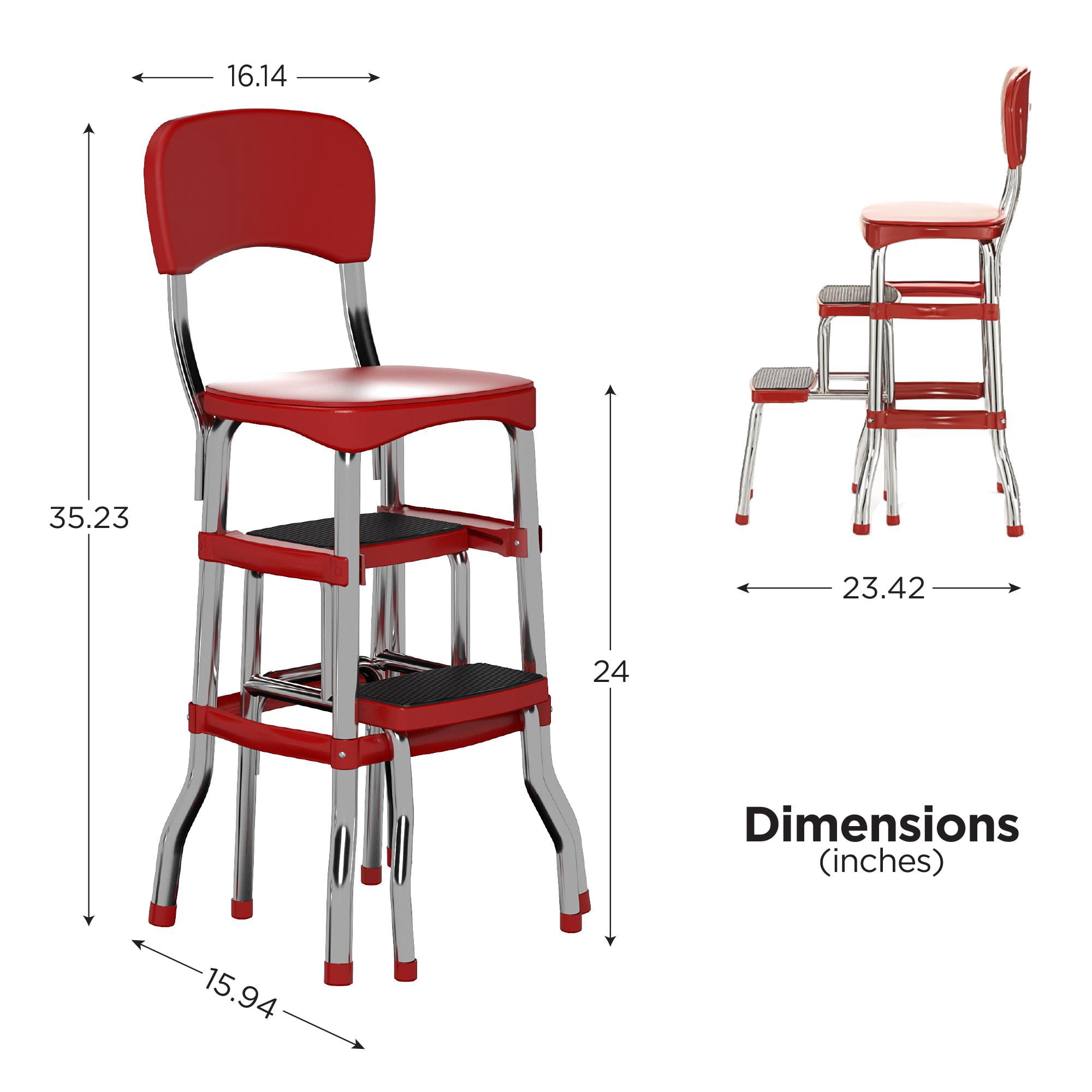 COSCO Stylaire Retro Chair + 2-Step Steel Step Stool w/ Pull-Out Steps, Red