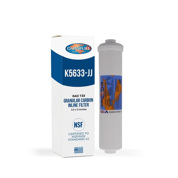 Omnipure K5633-JJ 1/4-Inch Quick Connect Fitting GAC T33 Granular Carbon Inline Filter 2.5 x 12 Inch