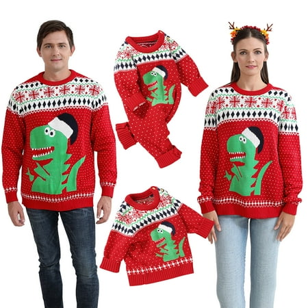 

crtigd Toddler Baby Girl Boy Cute Long Sleeve Christmas Dinosaur Knitted Sweater Pullover Tops Autumn Winter Warm Family Matching Outfits Baby Girl Clothes Sweatshirt