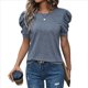 thumbnail image 1 of Suéter de Corta Abullonada para Mujer, Tops de y Verano 2025, Conjuntos de Punto, Camisa de Cuello Redondo, Blusas, Azul Neblina, Talla S, 1 of 4