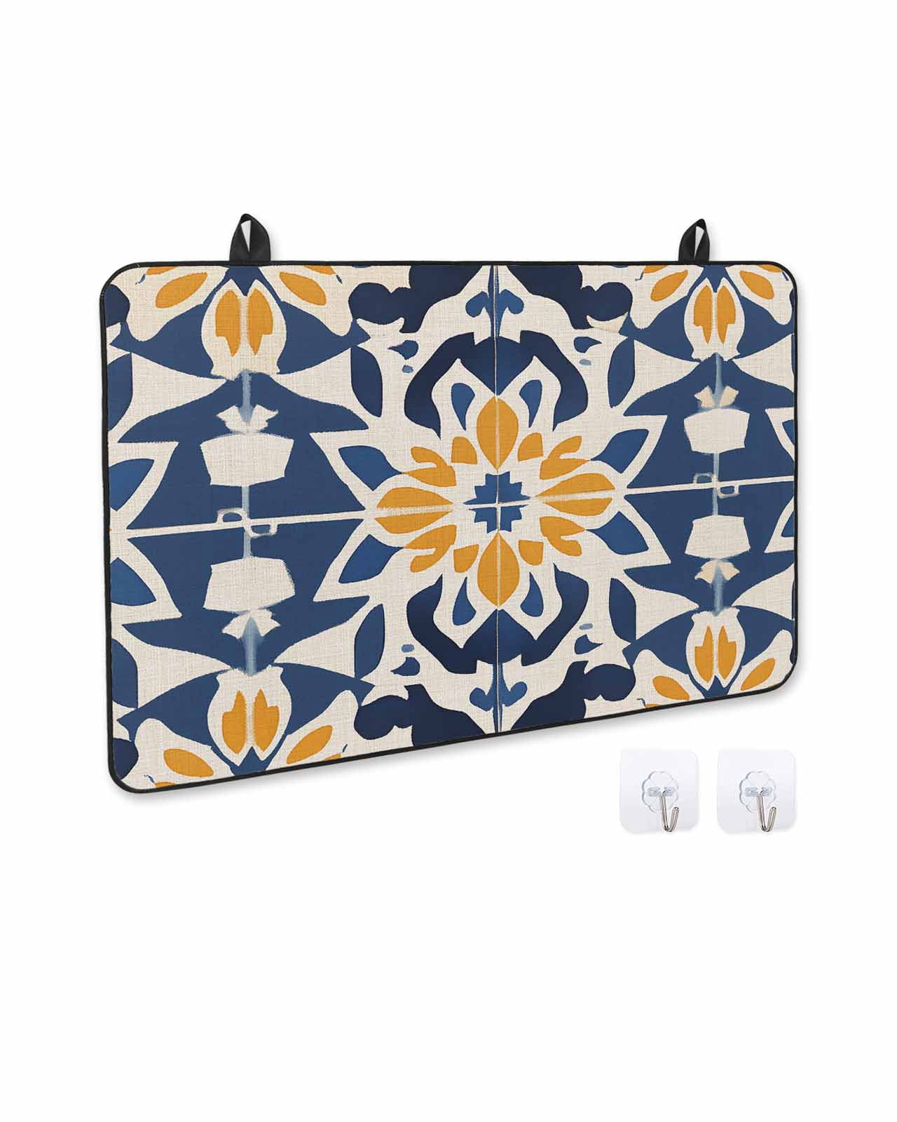 nqOlkjepod Large Induction Cooktop Protector Mat 36"x21", Morocco Stove Top Covers for Electric Stove, Orange Blue Plaid Boho Bohemian Mexican Aztec Stove Burner Cover Mats, Glass Top Stove Cover