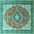 thumbnail image 1 of Ahgly Company Indoor Square Medallion Turquoise Blue Traditional Area Rugs, 6' Square, 1 of 4