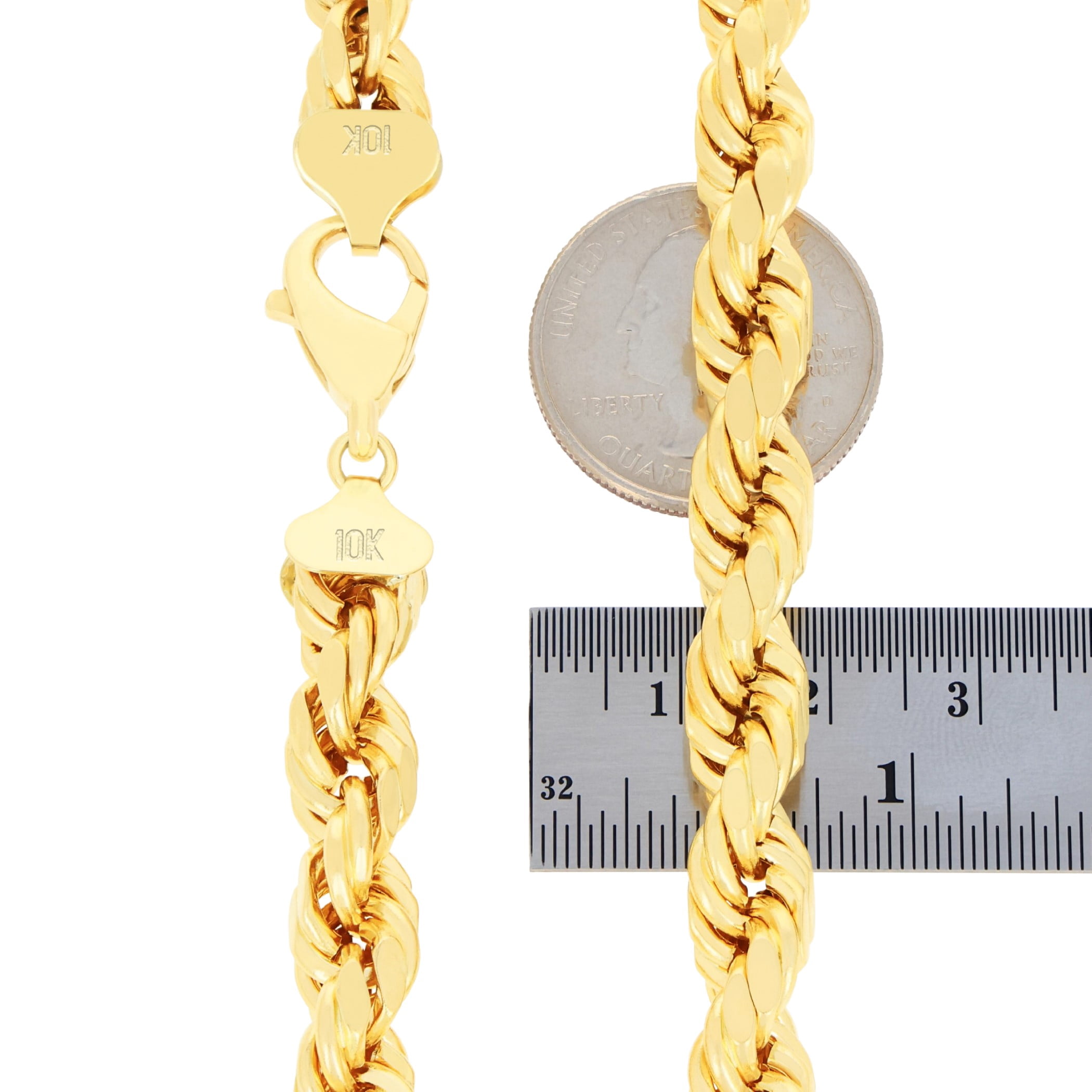 Nuragold 10k Real Yellow Gold 9mm Rope Chain Diamond Cut Necklace (22"-30") Italian Jewelry for Men