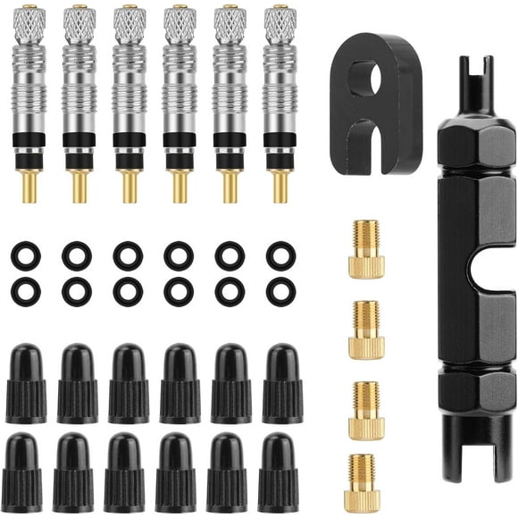 Bicycle 36PCS Presta Valve Set - Valve Caps, Schrader Adapter, Core Tool, Wrench, O-Circle With Portable Storage Box