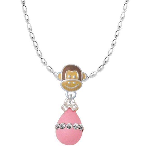 Delight Jewelry Pink Easter Egg with Clear Crystal Band Mia Monkey Charm Necklace