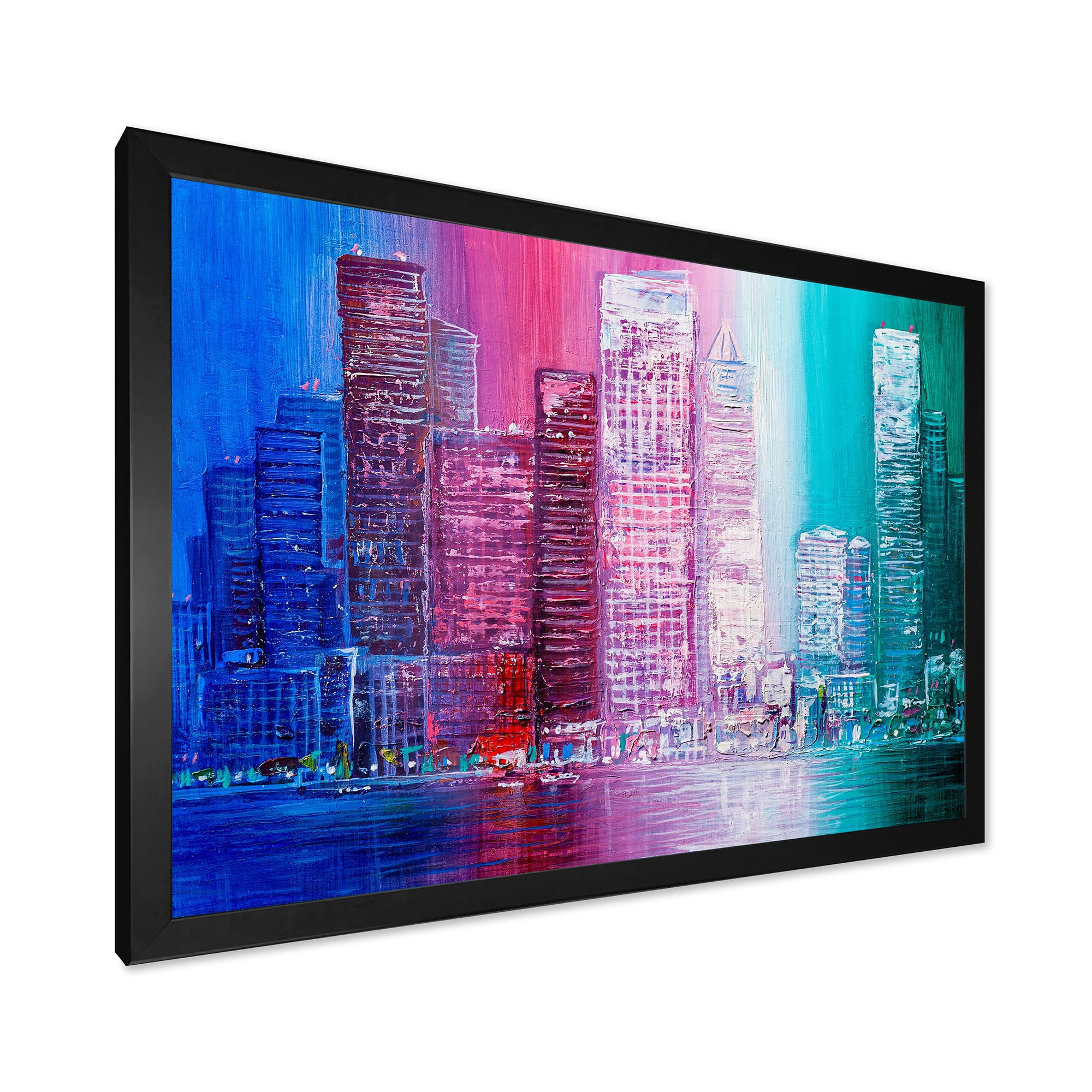 Designart 'Abstract Style Cityscape Panorama Skyscrapers II' Modern Framed Art Print
