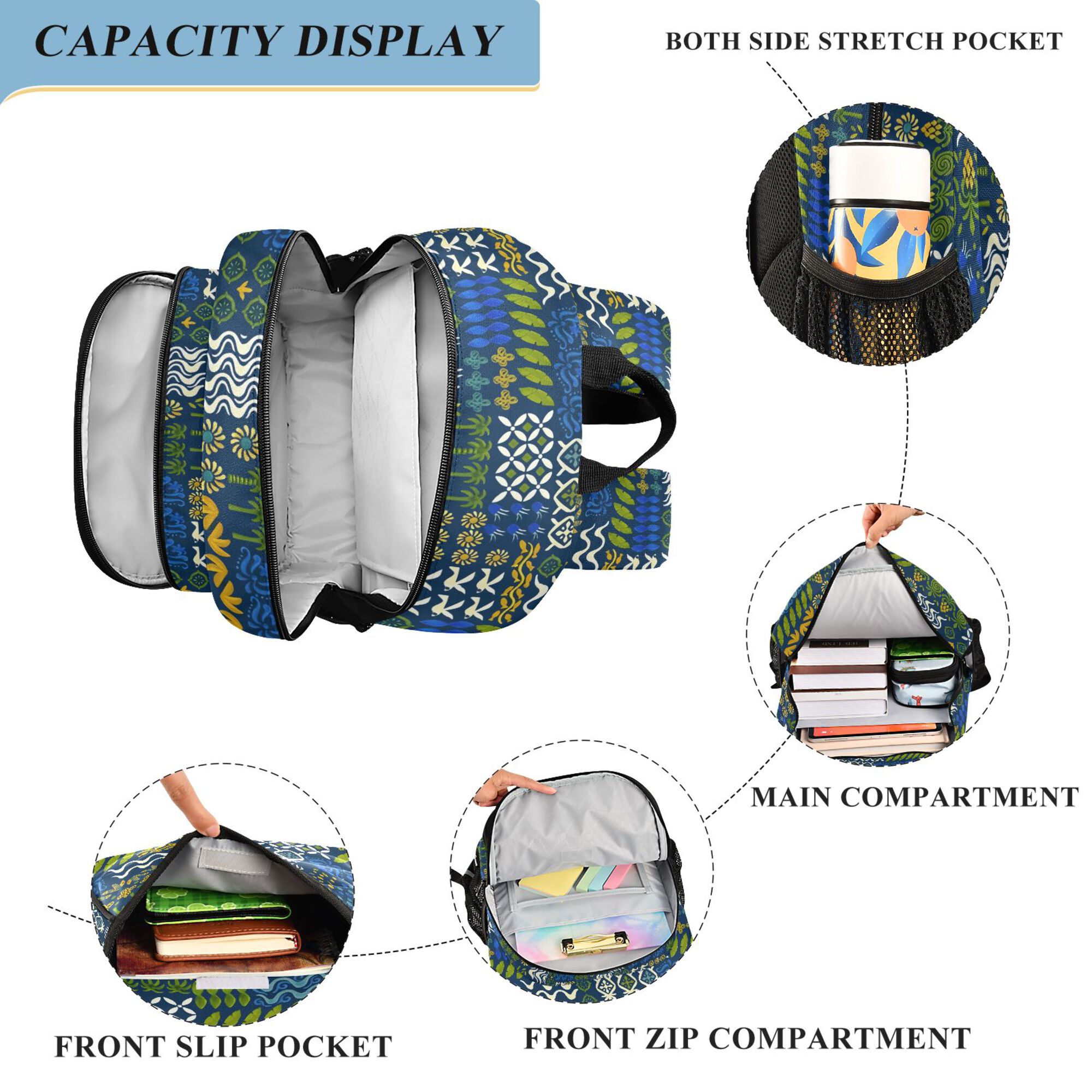 Mochila escolar para niños unisex de 17", casual, para viajes y uso diario, con compartimentos, estampado de bosque geométrico 3