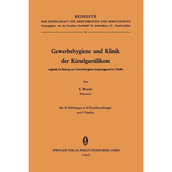 Beihefte Zum Zentralblatt FÃ¼r Arbeitsmed Gewerbehygiene Und Klinik Der Kieselgursilikose: Zugleich Ein Beitrag Zur Gewerbehygiene Lungenaggressiver StÃ¤ube, (Paperback)