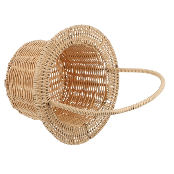 unbranded Cesta Decorativa De Imitación Ratán Con Asa Para Estilo Rústico Color Beige Tejido