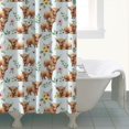 thumbnail image 4 of Blue Highland Cow Flower Leaf Pattern Shower Curtain 72"x84" ,Bathroom Decorative Shower Curtains Set with 12 Hooks,Modern Waterproof Washable Shower Curtain, 4 of 6