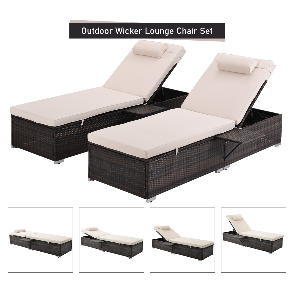 YOFE Chaise Lounge Chairs, 2 Pcs Patio Chaise Lounge Set, Outdoor Lounge Chairs with Beige Cushions, Rattan Wicker Patio Lounge Chair, Outdoor Indoor Adjustable Rattan Reclining Chairs, R7071 - image 3 of 8