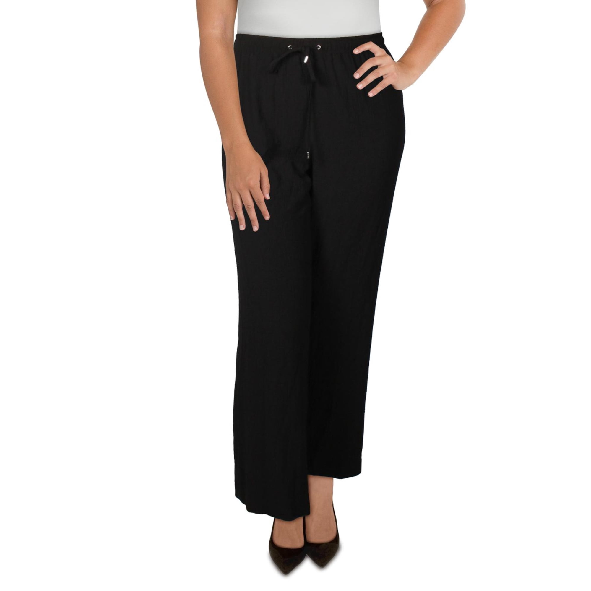 CALVIN KLEIN Womens Black Pocketed Unlined Drawstring Elastic Waist Pull On Straight leg Pants XS Walmart