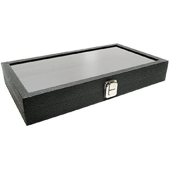 Glass Top Black Jewelry Display Case With 72 Slot White Ring Display Insert