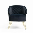 thumbnail image 3 of Velvet Accent Chair, Upholstered Modern Single Sofa Side Chair, Comfy Barrel Chair, Club Chair, Living Room Armchair with Golden Metal Legs for Bedroom Living Reading Room Office, Black, 3 of 7