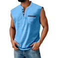 thumbnail image 2 of LRGSHF Men's Sleeveless Shirts Henley Tank Tops Breathable Lightweight Solid Color Pullover Summer Loose Basic Casual 3-Button Tees with Pockets, 2 of 6