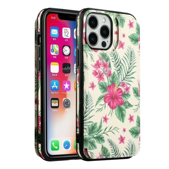 For Apple iPhone 14 Plus (6.7") Wallet Leather [Two Magnetic Clasp] [Card Slots] Stand Durable Back Storage Flip Cover ,Xpm Phone Case [ Pink Hibiscus Flower ]