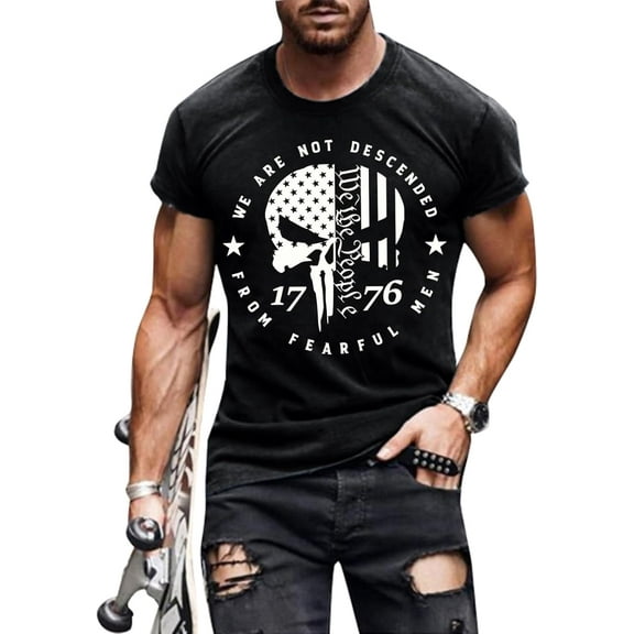 Mens 4th of July Shirts American Flag Patriotic Short Sleeve T-Shirt Tops Tee