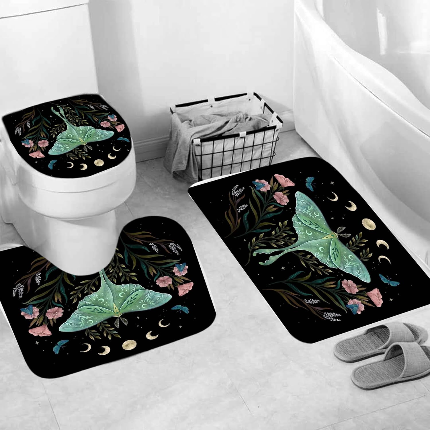 Bathroom Sets with Shower Curtain and Rugs, Bathroom Curtains Shower Set Include Waterproof Shower Curtain Non-Slip Rug Toilet Lid Cover Bath Mat and 12 Hooks, Blue Marble Shower Curtains
