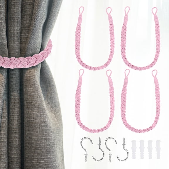 4Pcs Rope Curtain Tiebacks, 23.6" Hand-Woven Curtain Holdback, Pink