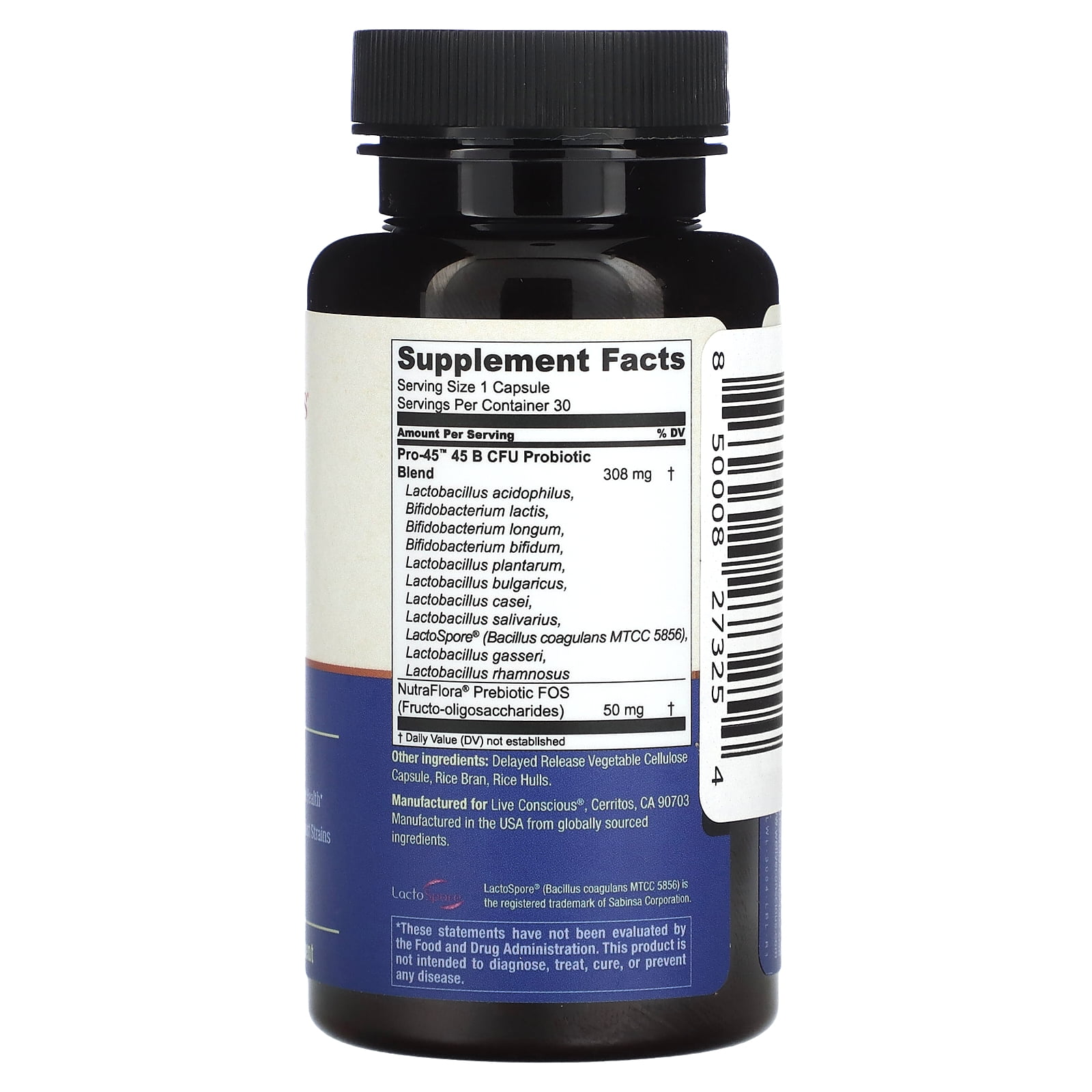 Live Conscious PRO45 Probiotics for Women & Men, 45 Billion CFU, 11 Strains, Immune & Gut Health Support, 30 Veggie Caps