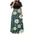 thumbnail image 2 of Puntoco Vestido De Manga Corta Con Cuello Redondo Y Falda Larga Estilo Resort Con Estampado Floral Para Mujer Negro L,Regalos Para Mujer Joven, 2 of 5