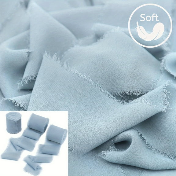 Dusty Blue Chiffon Silk Ribbon, 2" x 21 Yard Frayed Edge Fabric for Wedding Bouquets, Gift Wrapping, Christmas Crafts and Decorations