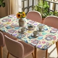 thumbnail image 3 of Easter Gnomes Eggs Table Cloths for 5 Foot Rectangle Tables, Bunny Ears Spring Flowers Country Yellow Patio Waterproof Elastic Fitted Tablecloths, Washable Rectangular Table Cover for Camping, 3 of 8