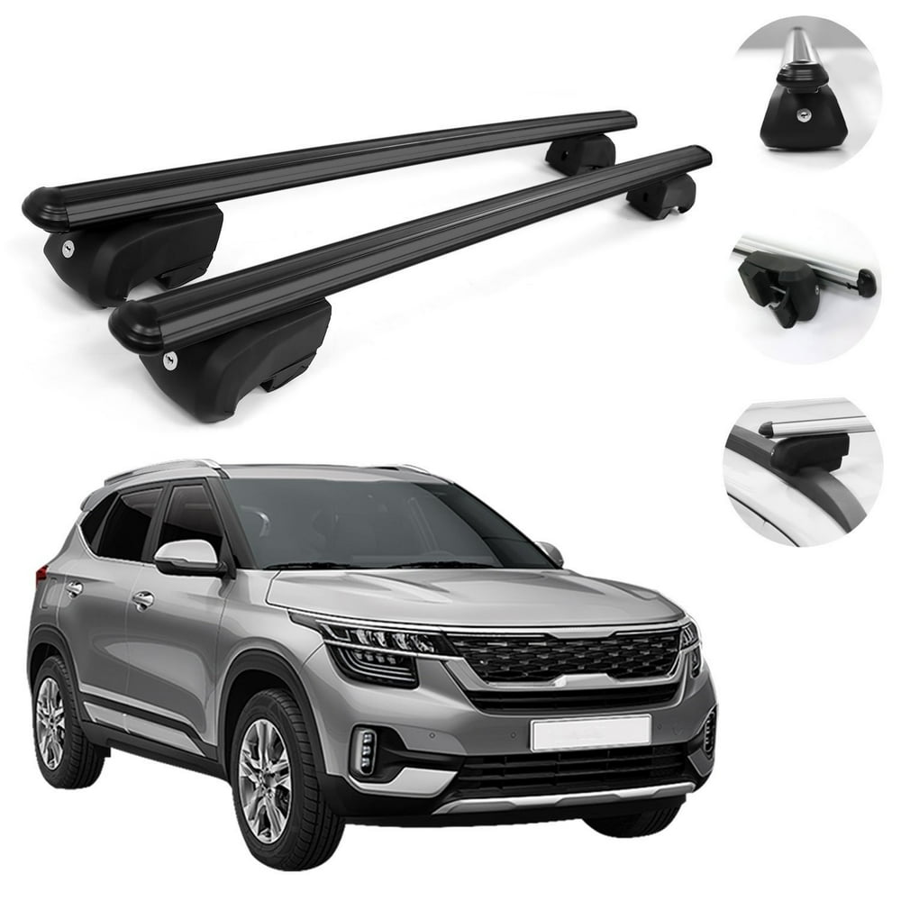 Fits Kia Seltos 2021 Black Roof Rail Rack Cross Bars Aluminum Luggage