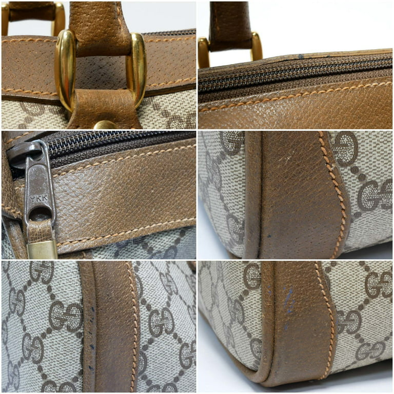 Authenticated Used GUCCI Old Gucci Vintage Mini Boston Bag Handbag Barrel  Unisex 1970's 70'S Sherry Line GG Pattern/Leather Gold Hardware Brown/Beige  