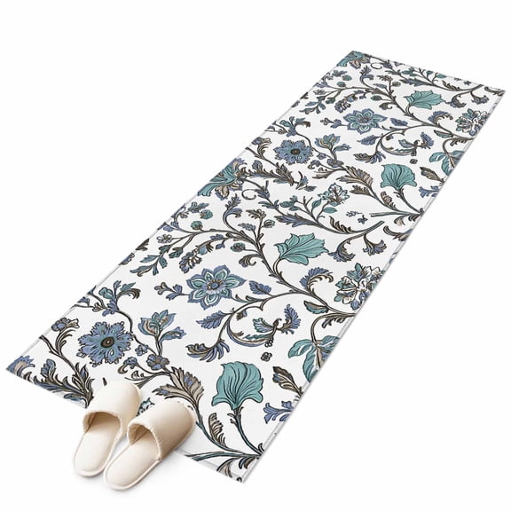 Boho Leaf Runner Rug 2x6 FT, Non Slip Hallway Carpet, Teal Green Spring Farmhouse Pastoral Tribal Washable Soft Floor Carpet Throw Runner Carpet Long Rug for Entryway Kitchen Bedside Sliding Door
