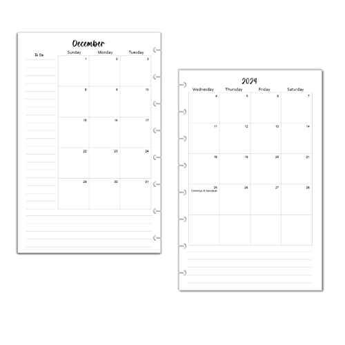 2024 Monthly Calendar Refills for 8 Disc Half Letter Planners Fits TUL ...