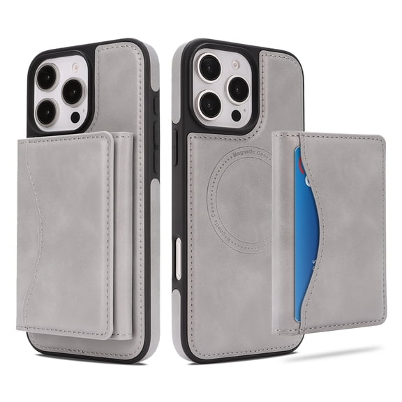 Case for iPhone 16 Pro Wallet Case with Detachable Folio Card Holder [RFID Blocking], Kickstand, Magnetic Back Case Compatible with Mag-Safe, Protective Cover for iPhone 16 Pro, Gray