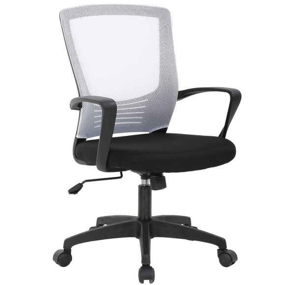 Chaise de Bureau Ergonomique Chaise de Bureau Chaise d'Ordinateur en Maille Chaise Pivotante à Roulettes Chaise de Direction Moderne Tabouret Réglable Soutien du Dos pour la Maison, le Bureau, Blanc