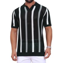 Men's Hollow Knit Polo Shirt V Neck Short Sleeve Golf Polo Shirts S Black