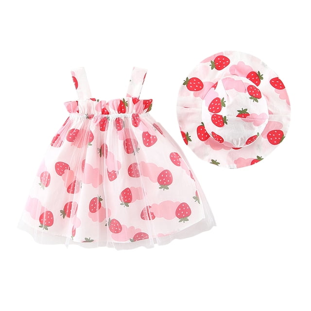 Ashirexll Robes d'Été pour Filles Sans Manches à Col Rond Motif Imprimé Robe en Mélange de Tulle Longueur Genou Rouge 3-4 Ans
