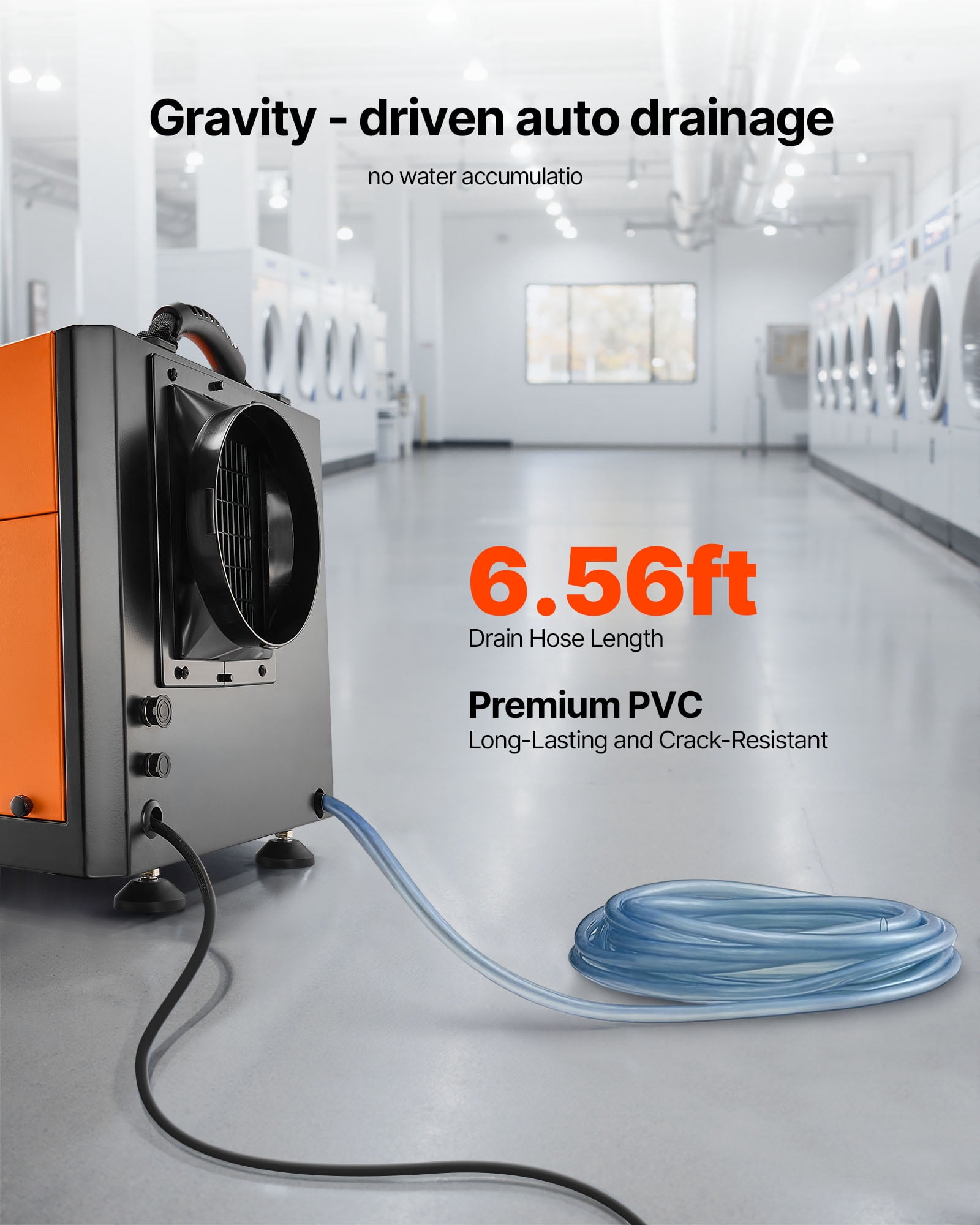 VEVOR 156 Pints Commercial Dehumidifier with Drain Hose, Portable Crawl Space Dehumidifiers for Basement Storage Room Industrial Grade,Auto Defrost/Drainage,Heavy-duty Galvanized Steel,LED Indicate