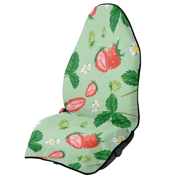 POLERO Terry Cloth Car Seat Cover Machine Washable, Compatible with Truck Seat Van, Bucket Seat Protector Fit for Sedan Vehicle, Watercolor Strawberry 1 Pack