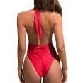 thumbnail image 4 of UTSJKR Sexy High Cut Bathing Suits for Women One Piece Bathing Suit Push Up Slimming Swimwear Drawstring Pleated Swimsuit Red M, 4 of 6