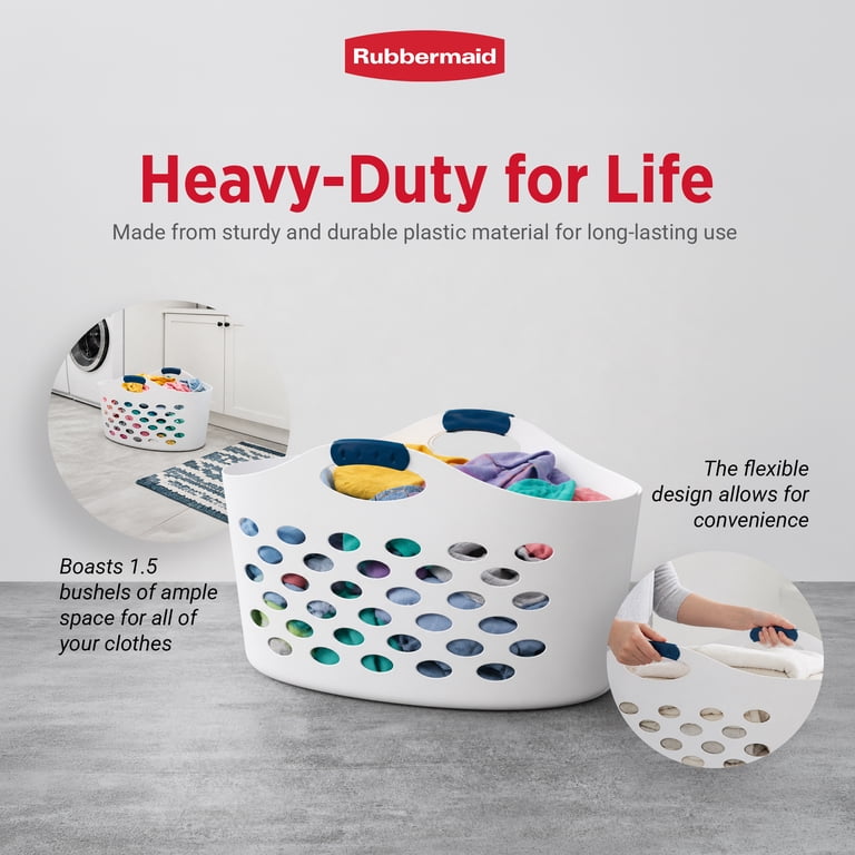 Rubbermaid, Laundry Basket, 1.5 Bushel Flex 'N Carry, White