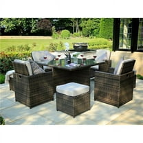 9 Piece Outdoor PE Rattan Wicker Patio Dining Table Set, Brown